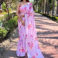 Pink Pure Satin Georgette with Zircon Swarovski Border Saree