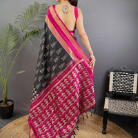 Radiant Black Soft Silk Ikkat Saree