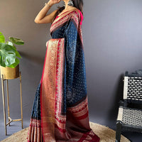Blue Graceful Bandhej Silk Saree