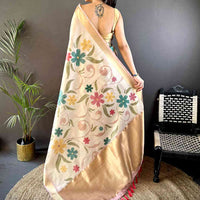 Light Cream Soft Silk Tissue Floral Print Saree