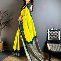 Yellow Bandhej Printed Dola Silk Saree