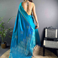 Turquoise Peacock Kolam Silk Heritage Saree