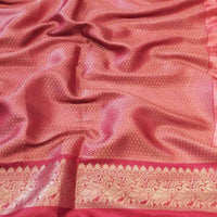 Peach Colour Double Border Chex Weaving Banarasi Soft Silk Saree