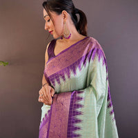 Pista Banarasi Silk Gadwal Pattu Saree