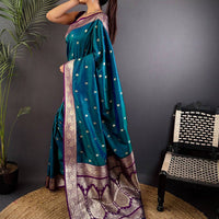 Teal Blue Soft Silk Feather Saree