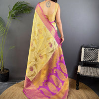 Beige Dharmavaram Gold Birds Print Saree