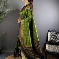 Green Self Chex Soft Silk Saree