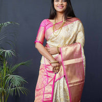 White Floral Zari Banarasi Kanjivaram Silk Saree