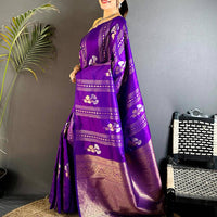 Purple Sona Chandi Striped Silk Saree