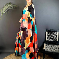 Opulent Freehand Abstract Chinnon Saree