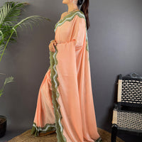 Peach Soft Chinnon Swarovski Work Saree