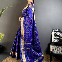 Blue Double Ikkat Heritage Saree