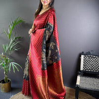 Red Heritage Weave Kalamkari Soft Silk Saree