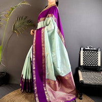 Mint Green Gadhwal Pure Soft Silk Saree