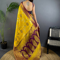Yellow Dharmavaram Gold Birds Print Saree