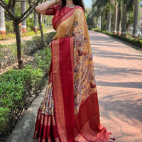 Mustard Double Border Chex Weaving Saree
