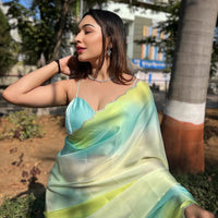 Blue Satin Georgette Saree