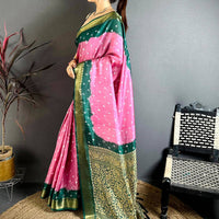 Pink Bandhej Printed Dola Silk Saree