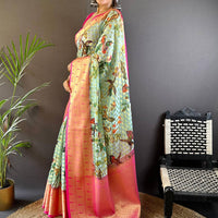 Mint Green Paithani Kora Silk Saree