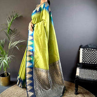 Green Banarasi Raw Silk Ikkat Saree