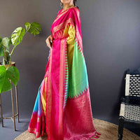Vibrant Rainbow Ikkat Silk Saree