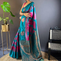 Rani Tussar Silk Ikkat Weaving Saree