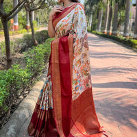 Maroon Colour Double Border Chex Weaving Banarasi Soft Silk Saree