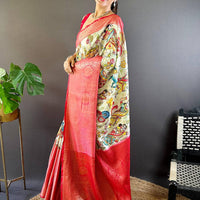 Light Green Kanchi Kalamkari Saree