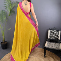 Mustard Poly Chiffon Diamond Swaroski Work Saree