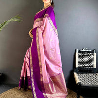 Pink Gadwal Pure Soft Silk Saree