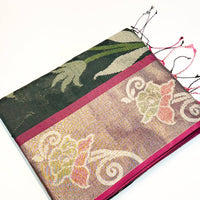 Green Soft Chanderi Pochampally Ikkat Saree