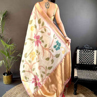 Cream Soft Silk Tissue Floral Print Saree