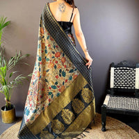 Black Soft Silk Kalamkari Printed Saree