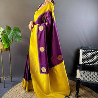 Wine Elegance With Golden Motifs Saree
