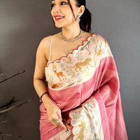 Classic Pink Tussar Thread Cut Work Saree