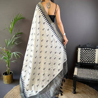White Ikkat Zigzag Saree