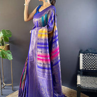 Regal Purple Stripes Banarasi Silk Saree