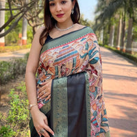 Green Colour Double Border Chex Weaving Banarasi Soft Silk Saree