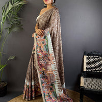 Taupe Kalamkari Digital Printed Saree