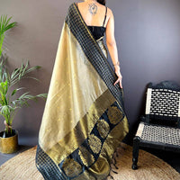 Black Soft Silk Saree With Zari Chex Border