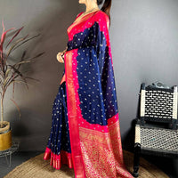 Navy Bandhej Printed Dola Silk Saree