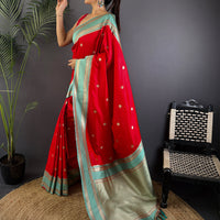 Royal Red Soft Silk Floral Butta Saree