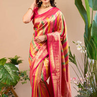 Radiant Pink-Gold Stripe Saree