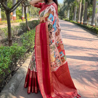Peach Colour Double Border Chex Weaving Banarasi Soft Silk Saree