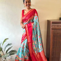 Floral Gadwal Silk Saree with Bold Red Pallu