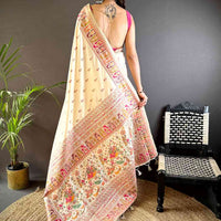Off White Ethnic Motif Silk Blend Saree