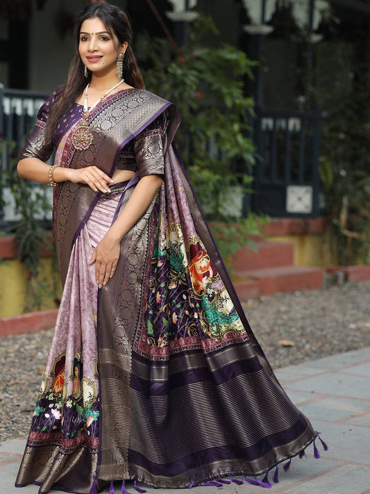 Pure Viscose Dola Silk Saree With Zari Weaving Pallu In Light Purple Colour - Luxe