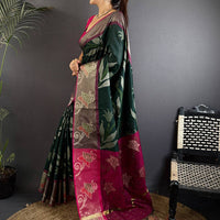 Green Soft Chanderi Pochampally Ikkat Saree