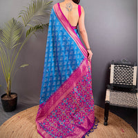 Ethereal Sky Blue Soft Silk Ikkat Saree