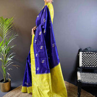Elegant Purple Silk Saree with Gold Zari Accents